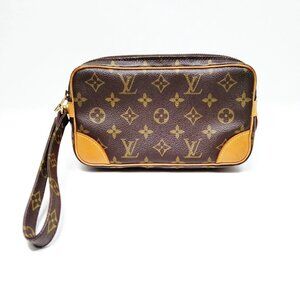 Authentic Louis Vuitton Marly Dragonne PM Brown Monogram Clutch 304-022526